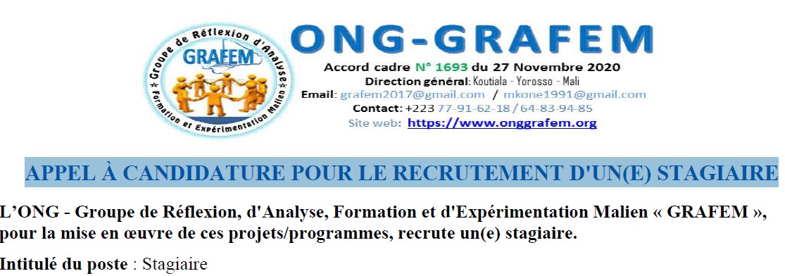 APPEL À CANDIDATURE POUR LE RECRUTEMENT D&rsquo;UN(E) STAGIAIRE